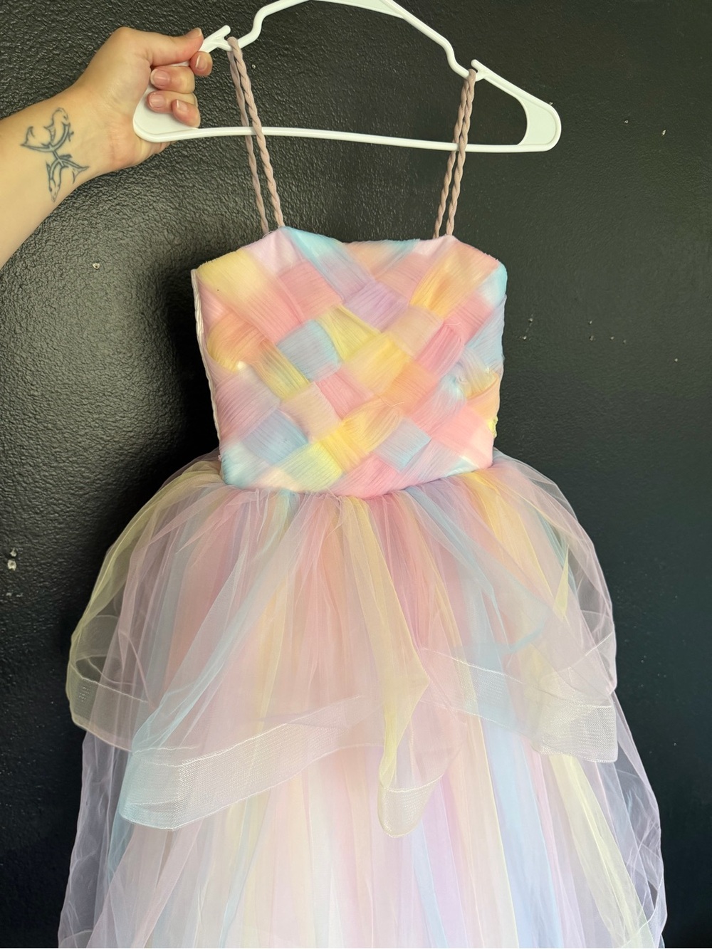 Maisonette Pastel Rainbow Tulle Tiered Girls' Dress - Spaghetti Strap